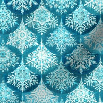 Frozen Mermaid Snowflake Scales in Teal Blue - medium