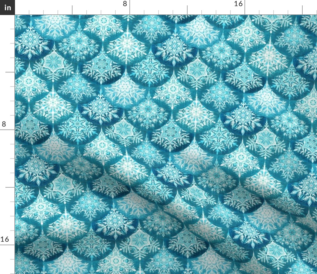 Frozen Mermaid Snowflake Scales in Teal Blue - medium