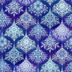 Frozen Mermaid Snowflake Scales in Purple, Indigo and Royal Blue - medium