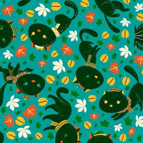 cat fall teal large scale