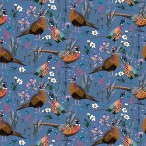 Pleasant Pheasants Blue Muted - Large