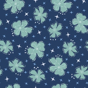 Flowers with stars navy
