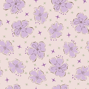 Flowers and stars soft purple
