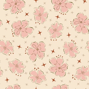 Flowers and stars soft pink