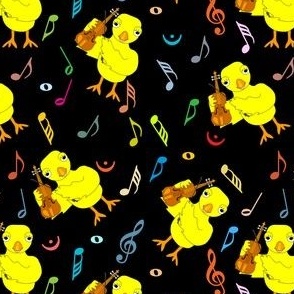 Violin Chick Colorful Music Notes Black