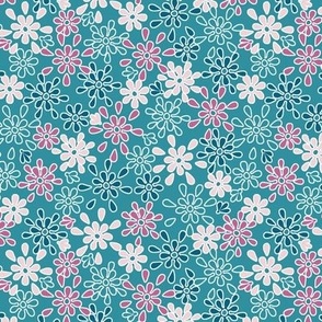 Outlined Pink and Teal Flowers on Lagoon