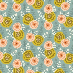 Round floral peach and mustard