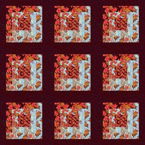 Faux log cabin patchwork autumn fall leaves 6” block