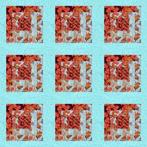 Cyan log cabin autumn fall leaves cheater patchwork