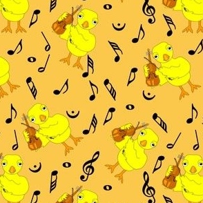 Violin Chick Music Notes Orange