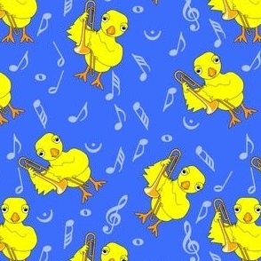 Trombone Chick White Music Notes Blue