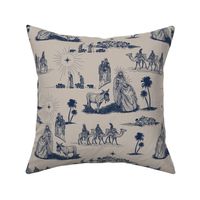 Large Nativity Toile de Jouy, Navy on Taupe