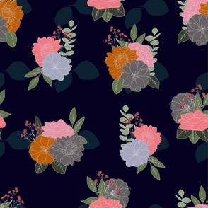 Moody Florals Navy Classy Colorful Flowers