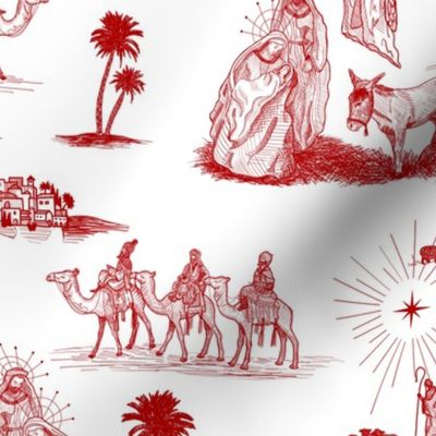 Large Nativity Toile de Jouy, Red on White