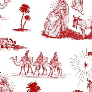 Large Nativity Toile de Jouy, Red on White