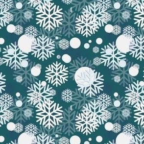 Blue Snowflakes // Small Scale // Dark Blue Backgound // Frozen Time // Cold Crystals // Snowflakes Fall