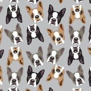 Boston Terrier Dog Faces  small print Cute dog fabric