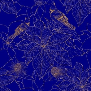 winter gold poinsettias pattern blue Pattern