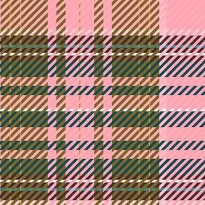 Graphic Tartan (Medium) - Bright Pink and Mustard Yellow Brown 