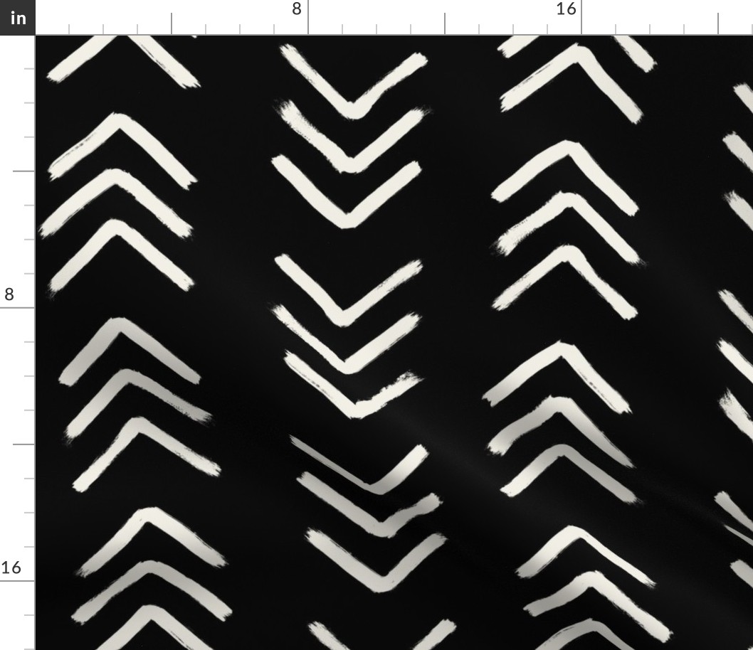 Black and soft white brushed arrowheads, chevrons - boho geometric - jumbo