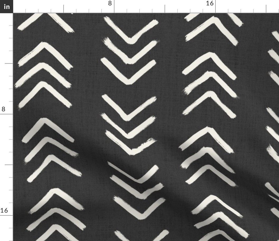Charcoal grey and soft white brushed arrowheads, chevrons - boho geometric - jumbo