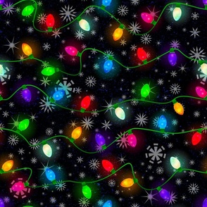 Holiday Lights with Snowflakes on Black
