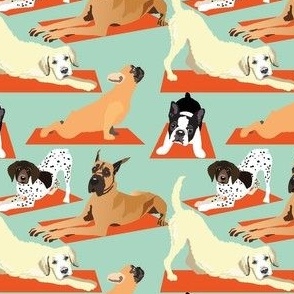 Yoga Dogs  doing Downward Dog Yoga Fabric