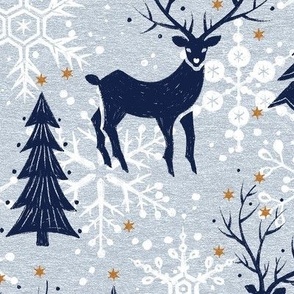 Gray Woodland Christmas Deer