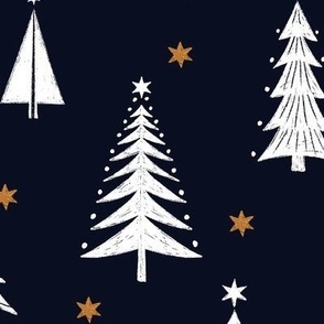 Dark Christmas Tree Forest and Stars
