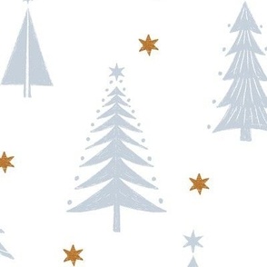 White Christmas Tree Forest and Stars