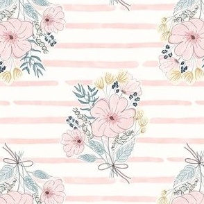 Medium Bouquet on Pink Stripes by Ria Green  