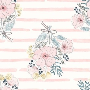 Large Bouquet on Pink Stripes by Ria Green  