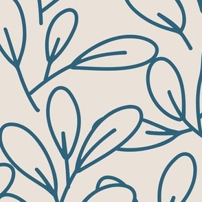 Large - Minimal botanical leaves pattern in navy blue and beige