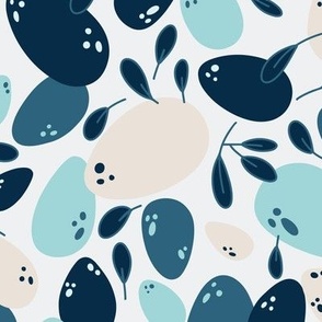 Medium - Dinosaur eggs and blue leaves pattern