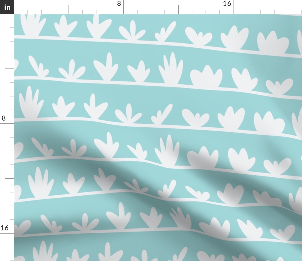 large - Sky blue stripes with abstract plants illustrations