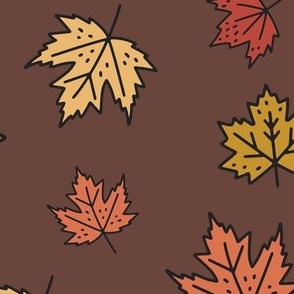 Large - Brown autumn leaves in fall colors: burnt orange, red and mustard yellow