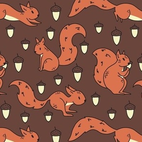 Medium - Cute squirrel pattern with acorns in orange and brown background