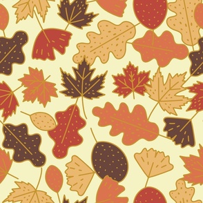 Large - Autumn Leaves Illustrations in burnt orange, red, mustard yellow and brown