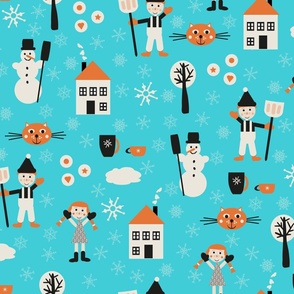 Snow-Children-with-Snow-Flakes-Cat-and-Snow-Man-Ice-Crystals-other-background-1