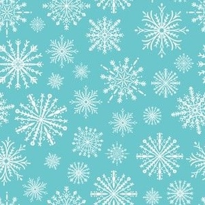 Sky Blue white snowflakes - Christmas winter pattern