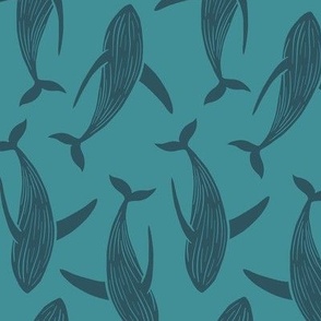 Blue sea pattern with whale silhouette drawings
