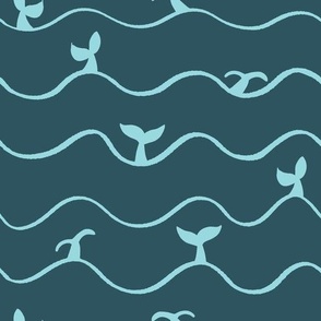 Ocean waves with whale tails - fun stripped pattern