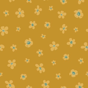 Cute mustard background with small floral pattern