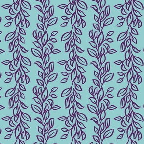 Botanical modern stripped pattern in purple and turquoise