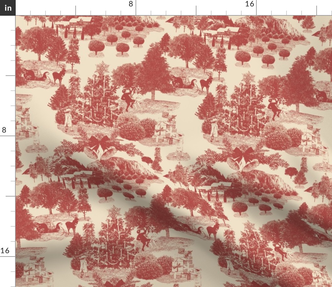 8.75" Christmas Winter Wonderland Toile in Deep  Red and Cream