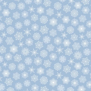 Sky Blue White Snowflake Background in Small Scale