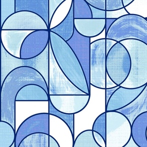 Paint Washed Modern Geometric - Navy & Cornflower Blue - Large Scale