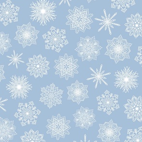 Large Scale Sky Blue White Snowflake Background