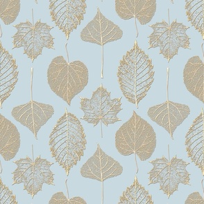 Golden leaves pattern on blue