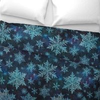 Large // Icy snowflake crystals on navy blue 